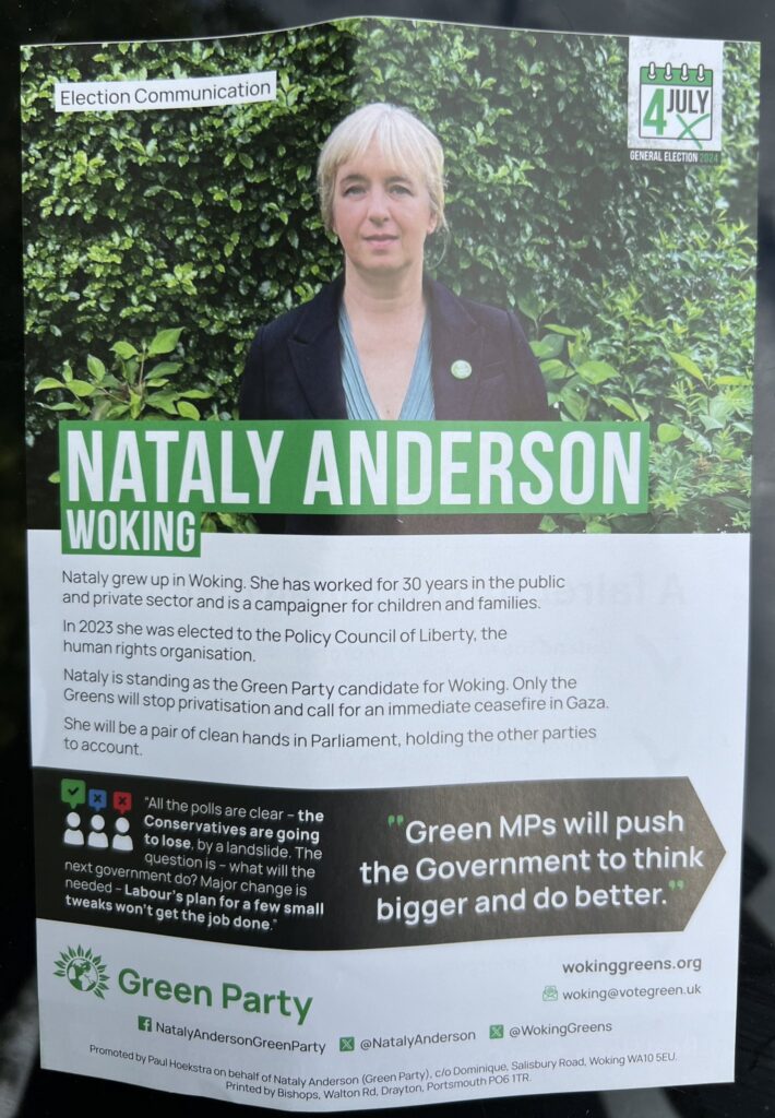Photograph of Nataly Anderson's Election Leaflet